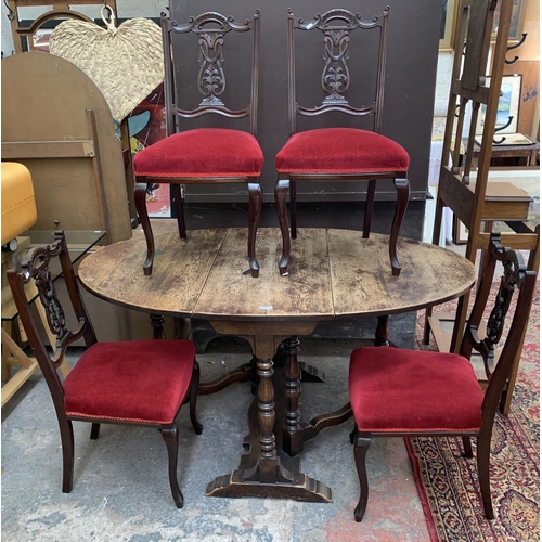 69 - Five pieces of furniture, one oak drop leaf gate leg dining table and four Edwardian mahogany and re... 