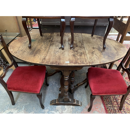 69 - Five pieces of furniture, one oak drop leaf gate leg dining table and four Edwardian mahogany and re... 