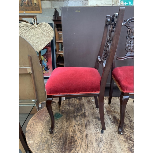 69 - Five pieces of furniture, one oak drop leaf gate leg dining table and four Edwardian mahogany and re... 