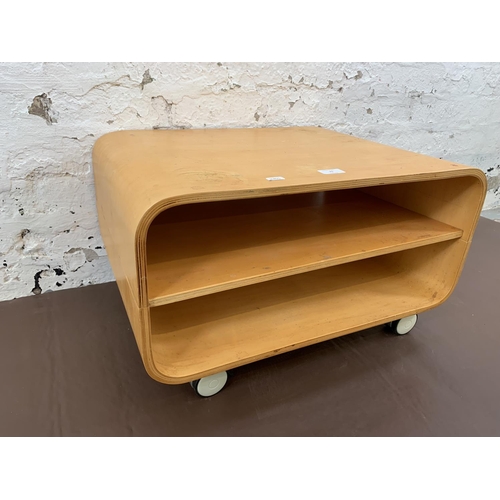 70 - A bent plywood two tier TV stand - approx. 36cm high x 58xm wide x 45cm deep