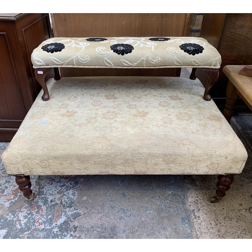 78 - Two upholstered footstools - largest approx. 36cm high x 102cm wide x 74cm deep