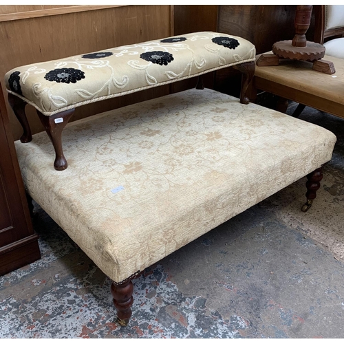 78 - Two upholstered footstools - largest approx. 36cm high x 102cm wide x 74cm deep