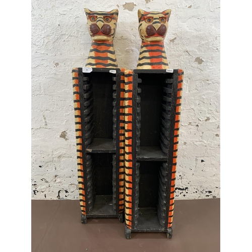 81 - A pair of painted wooden free standing cat CD racks - approx. 95cm high