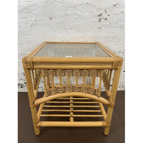 83 - A bamboo and glazed side table - approx. 57cm high x 51cm wide