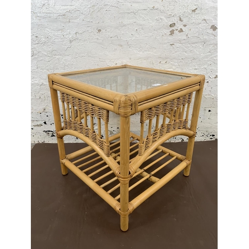 83 - A bamboo and glazed side table - approx. 57cm high x 51cm wide