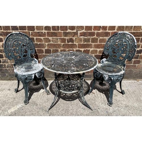 86 - A Victorian style cast aluminium three piece black painted patio set - approx. 61cm high x 66cm in d... 