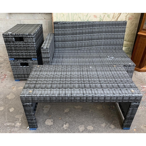 88 - A plastic rattan effect four piece garden patio set comprising two rectangular footstools, one recta... 