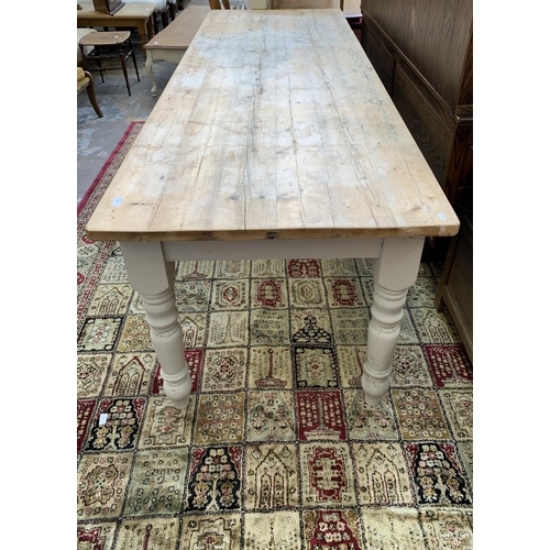 89 - A 19th century style painted pine rectangular farmhouse dining table - approx. 77cm high x 246cm lon... 