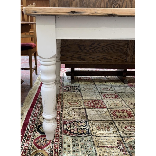 89 - A 19th century style painted pine rectangular farmhouse dining table - approx. 77cm high x 246cm lon... 