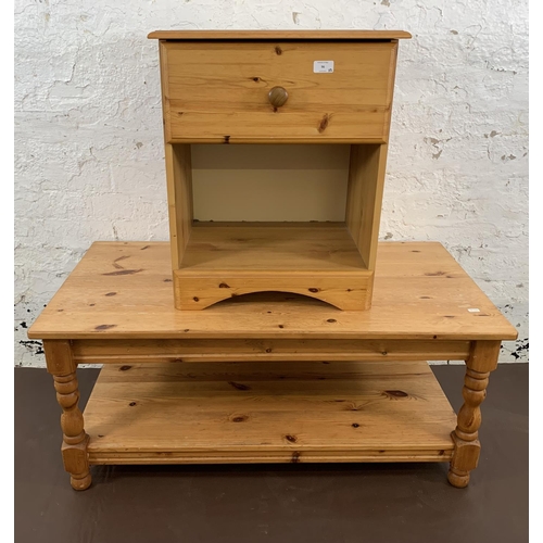 96 - Two pieces of pine furniture, one bedside cabinet and one rectangular coffee table - approx. 46cm hi... 