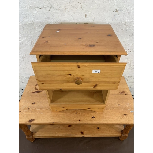 96 - Two pieces of pine furniture, one bedside cabinet and one rectangular coffee table - approx. 46cm hi... 