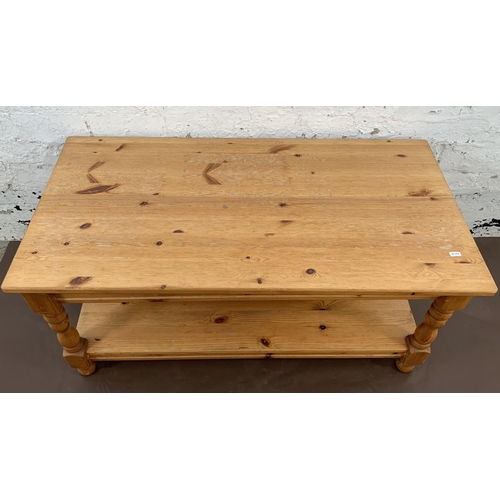 96 - Two pieces of pine furniture, one bedside cabinet and one rectangular coffee table - approx. 46cm hi... 