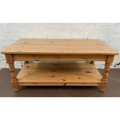 96 - Two pieces of pine furniture, one bedside cabinet and one rectangular coffee table - approx. 46cm hi... 