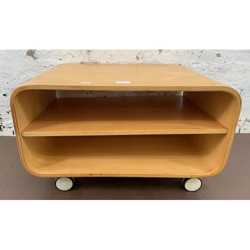 70 - A bent plywood two tier TV stand - approx. 36cm high x 58xm wide x 45cm deep