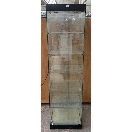 119 - A modern glass display cabinet with five shelves - approx. 192cm high x 52cm wide x 51cm deep