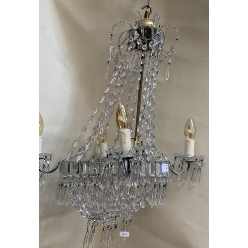 1 - A mid 20th century crystal four branch chandelier with droplets - approx. 65cm high