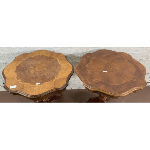 54 - Two Italian style inlaid walnut effect serpentine tripod side tables - approx. 60cm high x 54cm diam... 