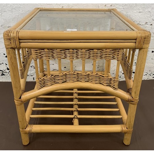 83 - A bamboo and glazed side table - approx. 57cm high x 51cm wide