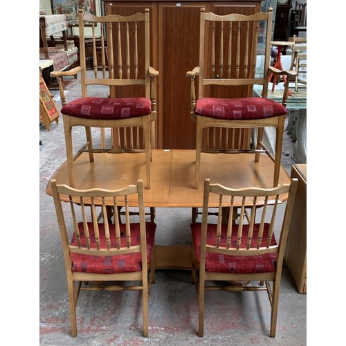 92 - A Stag Madrigal extending dining table and six chairs - approx. 72cm high x 96cm wide x 152cm long