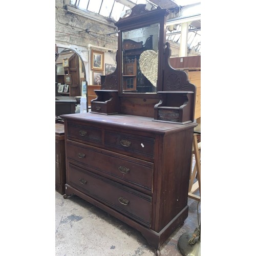 64 - Three pieces of furniture, one Edwardian mahogany dressing chest with bevelled edge swing mirror - a... 