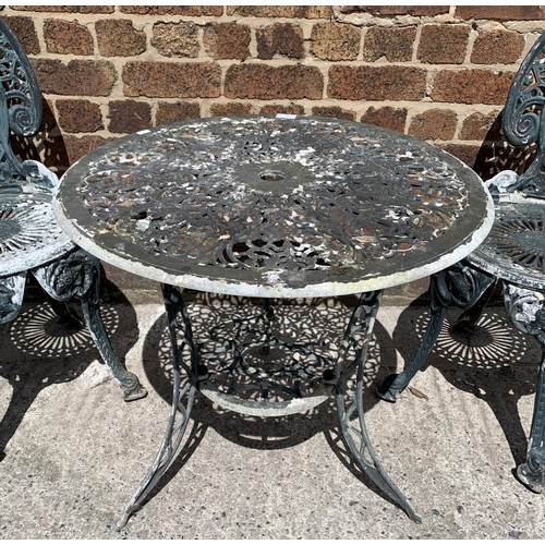 86 - A Victorian style cast aluminium three piece black painted patio set - approx. 61cm high x 66cm in d... 