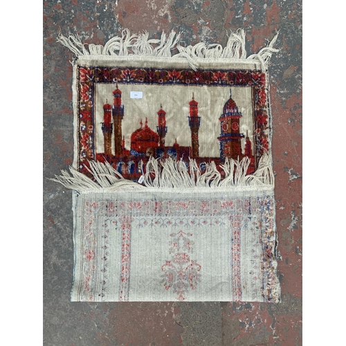 155 - A vintage hand woven silk prayer mat - approx. 112cm long x 62cm wide