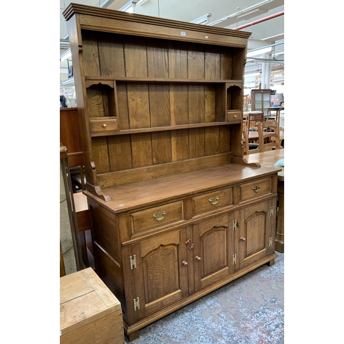 160 - A Georgian style solid oak handmade dresser - approx. 187cm high x 142cm wide x 51cm deep