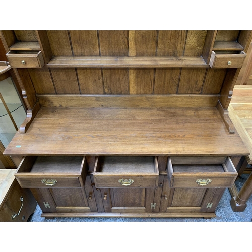 160 - A Georgian style solid oak handmade dresser - approx. 187cm high x 142cm wide x 51cm deep