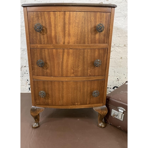 170 - Two items, one Georgian style mahogany bow fronted chest of three drawers and one vintage Globe-Trot... 