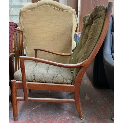 174 - A 1970s Parker-Knoll PK 1016/7/8/9 teak and green upholstered armchair - approx. 96cm high x 65cm wi... 