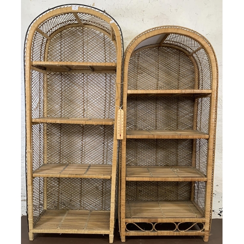 179 - Two mid 20th century wicker four tier freestanding bookcases - largest approx. 160cm high x 66cm wid... 