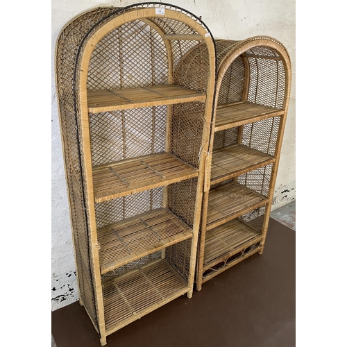 179 - Two mid 20th century wicker four tier freestanding bookcases - largest approx. 160cm high x 66cm wid... 