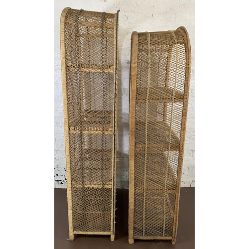 179 - Two mid 20th century wicker four tier freestanding bookcases - largest approx. 160cm high x 66cm wid... 