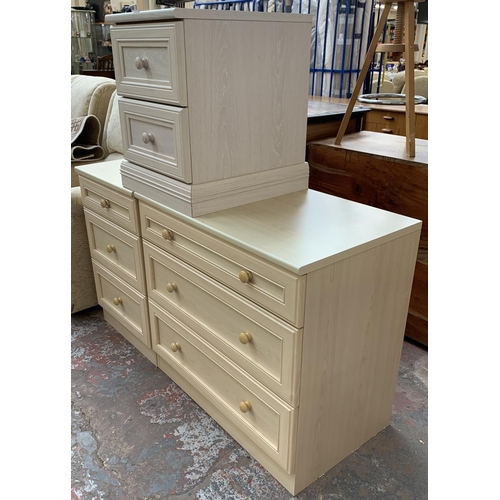 182 - Three pieces of furniture, two beech effect chests of three drawers - largest approx. 76cm high x 80... 