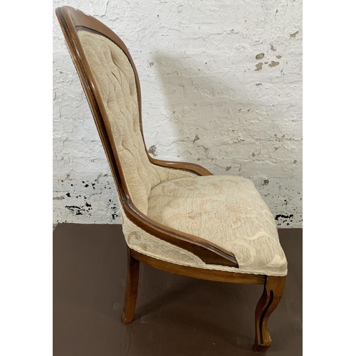 196 - A Victorian style mahogany and cream upholstered balloon back nursing chair - approx. 90cm high x 57... 