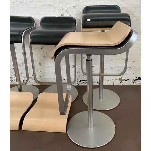 201 - A set of four contemporary La Palma Lem matt chrome height adjustable bar stools with interchangeabl... 