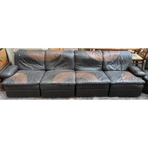 203 - A 1970s UBU five section brown leather modular sofa