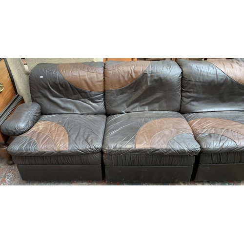 203 - A 1970s UBU five section brown leather modular sofa