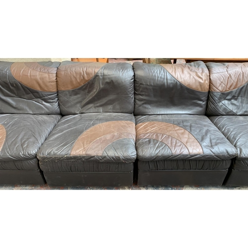 203 - A 1970s UBU five section brown leather modular sofa