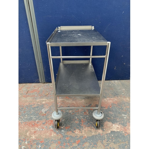 210 - An industrial aluminium two tier trolley - approx. 88cm high x 74cm wide x 45cm deep