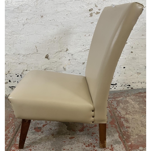 226 - A mid 20th century walnut and cream vinyl upholstered bedroom chair - approx. 79cm high x 48cm wide ... 