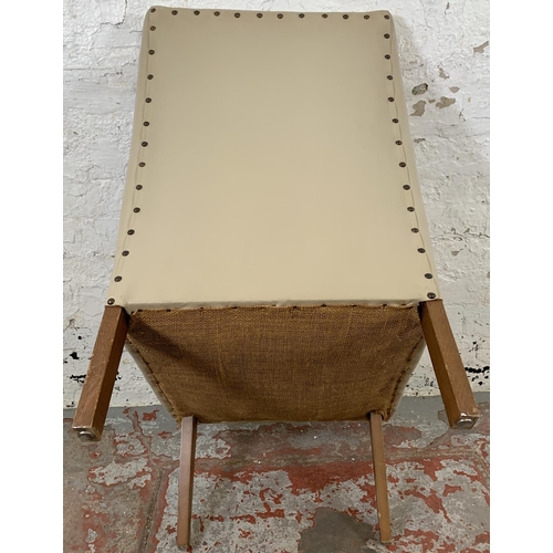 226 - A mid 20th century walnut and cream vinyl upholstered bedroom chair - approx. 79cm high x 48cm wide ... 