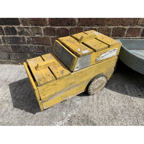 37 - Two wooden and painted garden planters, one Only Fools and Horses Del Boy yellow van and one half mo... 