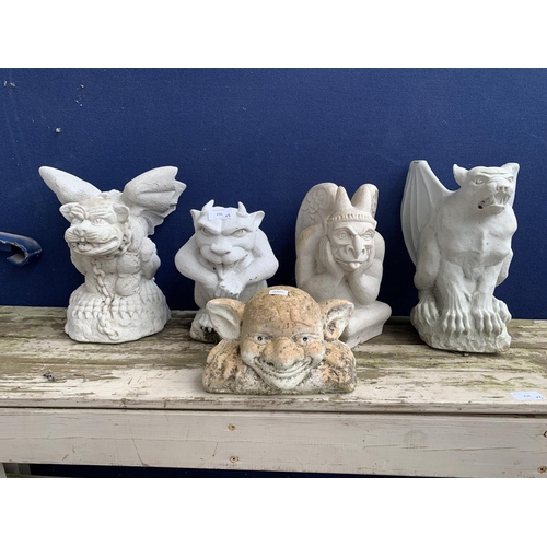 235 - Five resin garden gargoyle statues - largest approx. 33cm high