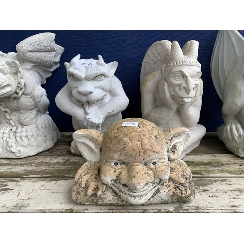 235 - Five resin garden gargoyle statues - largest approx. 33cm high