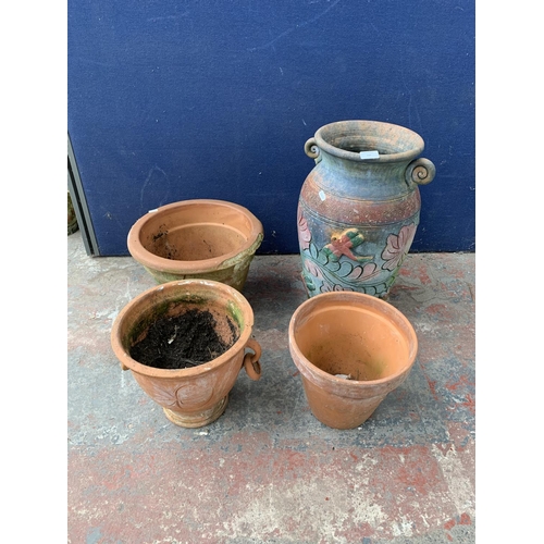 238 - Four terracotta garden planters - largest approx. 56cm high