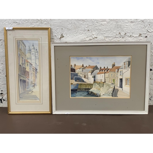 267 - Two 20th century framed watercolour paintings, one coastal harbour scene and one Sarah Williams Vene... 