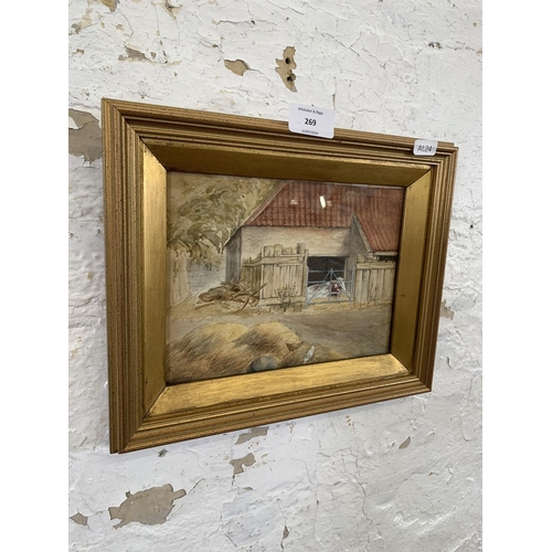 269 - A vintage gilt framed watercolour painting of a farm scene - approx. 24cm high x 30cm wide