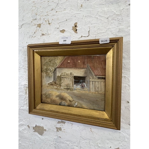 269 - A vintage gilt framed watercolour painting of a farm scene - approx. 24cm high x 30cm wide