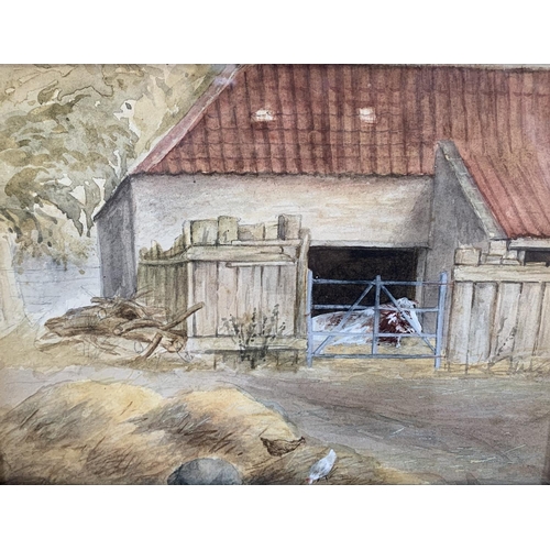 269 - A vintage gilt framed watercolour painting of a farm scene - approx. 24cm high x 30cm wide